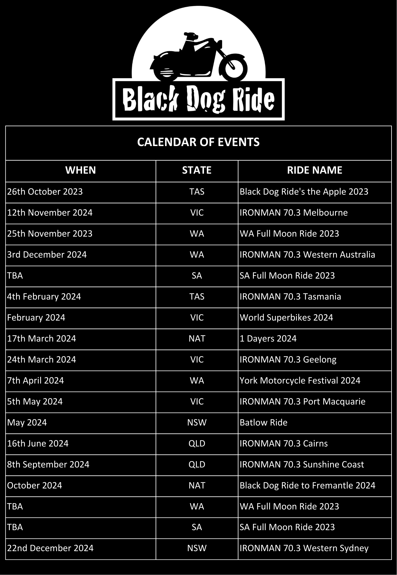 Black Dog Ride Calendar Black Dog Ride